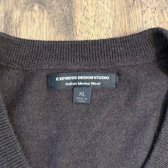 Express Design Studio 100% Italian Merino Wool V-Neck Pullover Sweater Brown XL - Picture 4 of 9